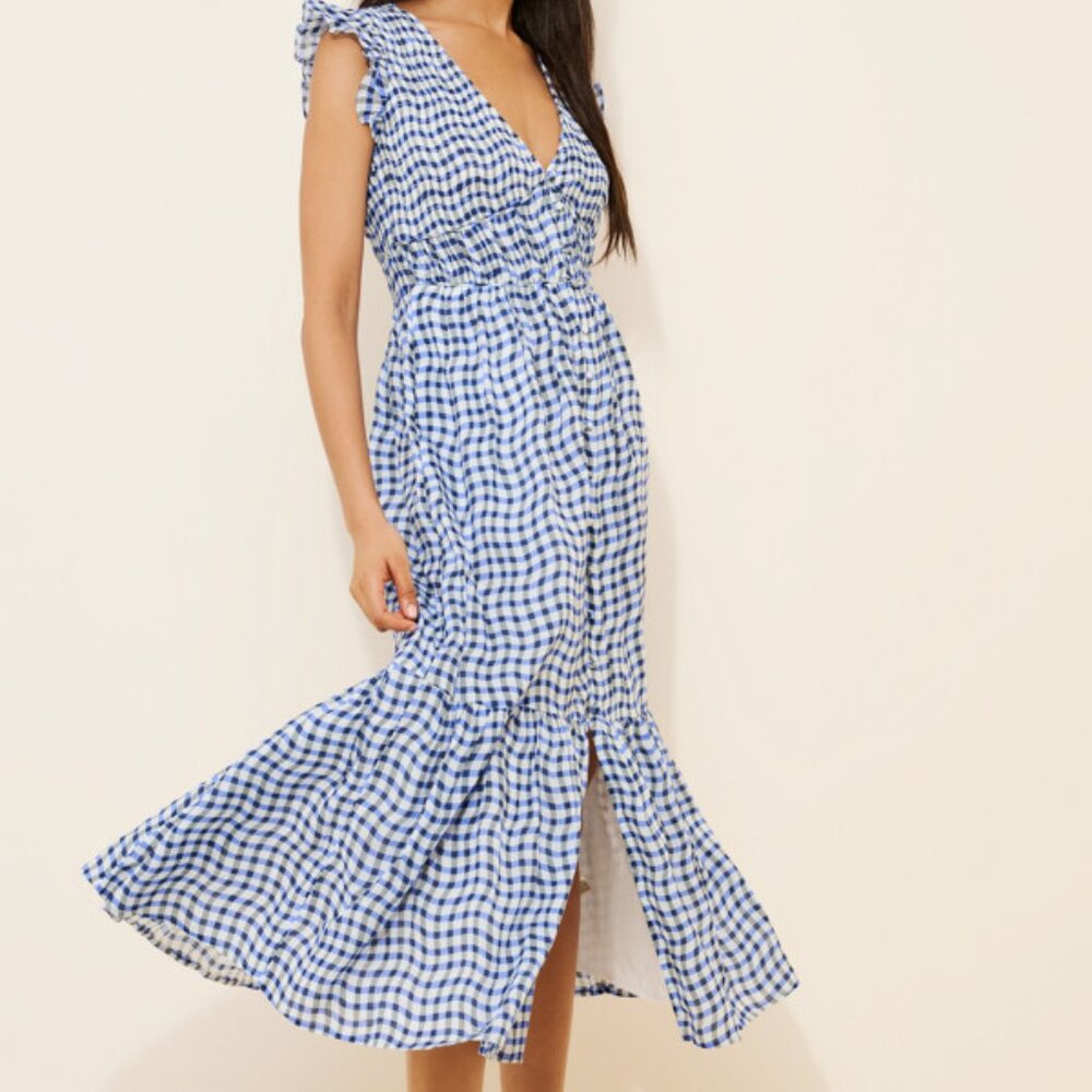 Anthropologie Peregrine Midi Dress in Blue Check L